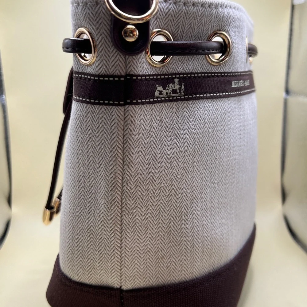 Beautiful Upcycled Hermes Drawstring Repurposed  Bucket Bag Tote Luxury New - Picture 5 of 11